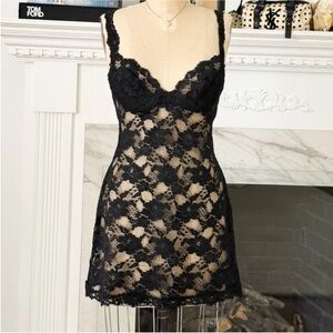 La Perla Vintage Elegant Black Lace slip dress